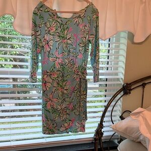 Lilly Pulitzer Light Blue Floral Sheath Dress with Pink and Green Accents